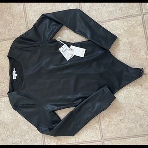 Good American Black leather size 2 body suit, Brand new w/tags